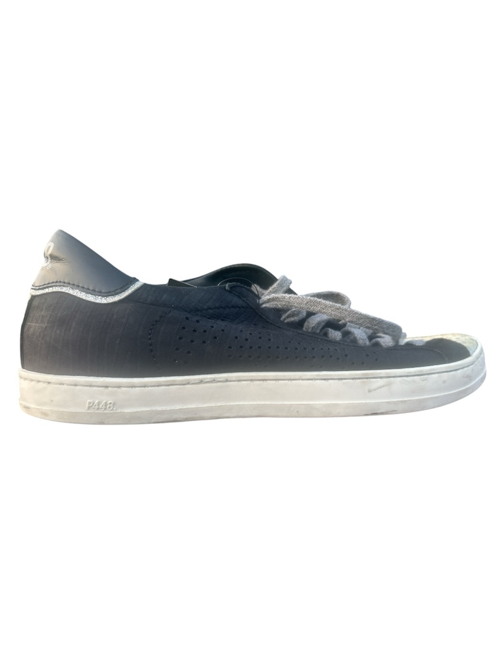 P448 Women's Black Sneakers with Silver Heel Accent &Leopard Print Tongue & Toe